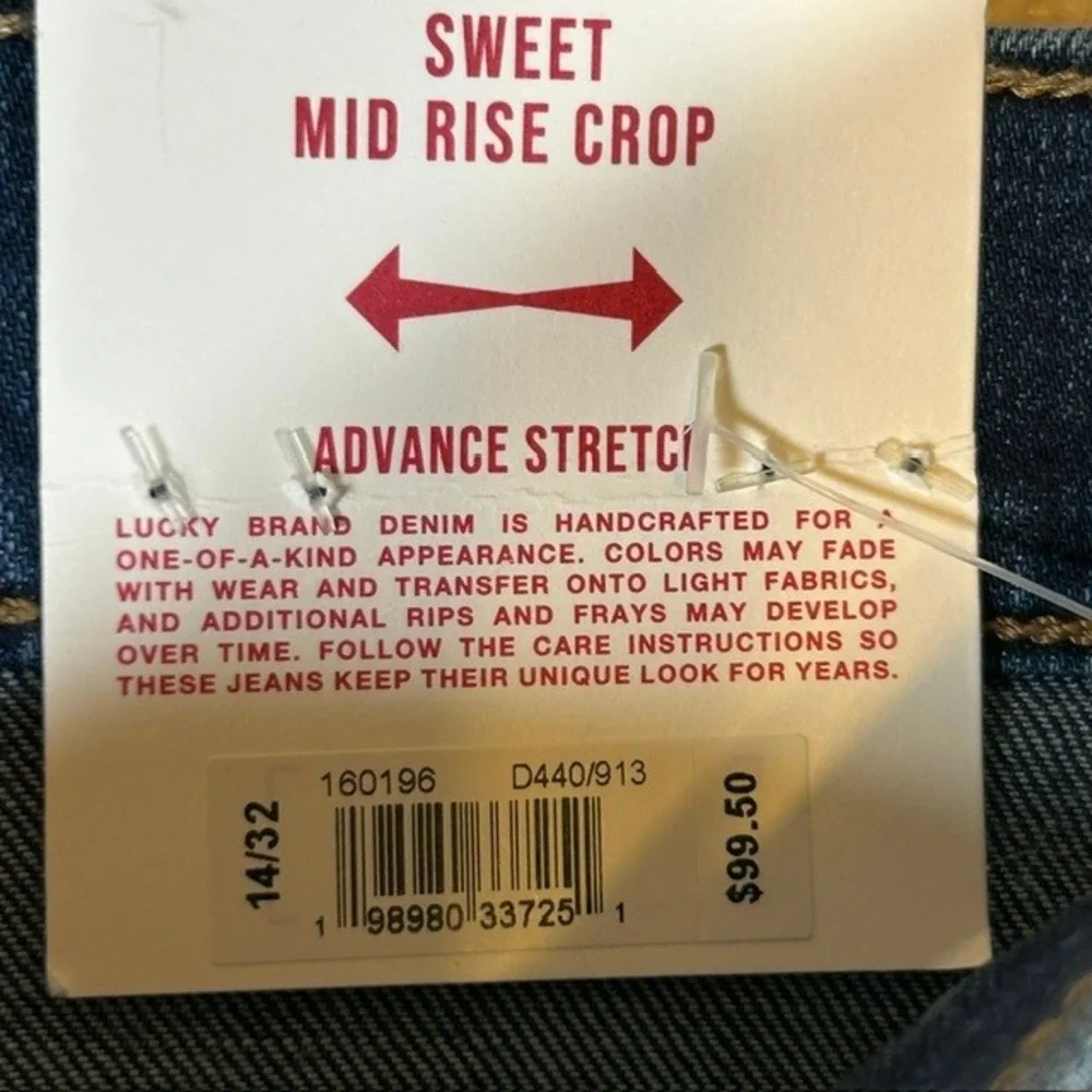 NWT Lucky Brand Women's Sweet Mid Rise Crop Denim Jeans 14/32 $99